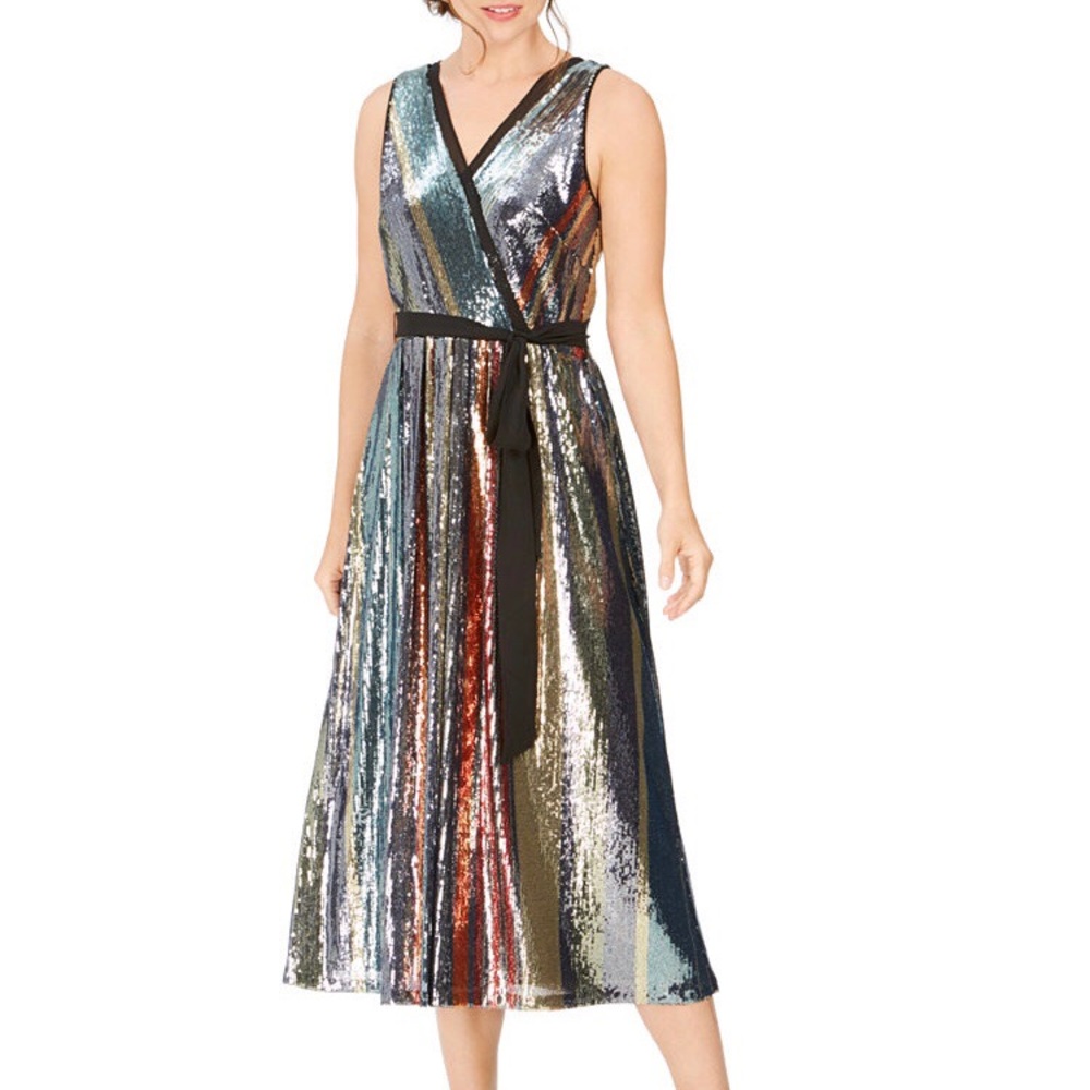 Julia Jordan Colorful Sequin Striped Midi Dress